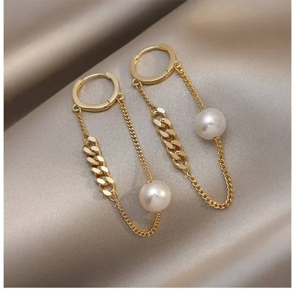 Luxury INS SYTLE Metal Chain Pearl Pendant Earrings - Picture 5 of 5